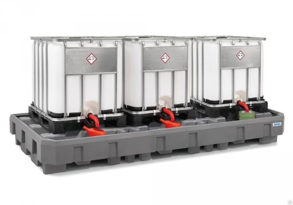 Сточный поддон объемом 1750 л из полиэтилена без решетки под 3 еврокуба